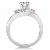 Pink Sapphire & Diamond Swirl Engagement Ring & Band Bridal Set 14k White Gold 0.58ct