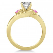 Pink Sapphire & Diamond Swirl Engagement Ring & Band Bridal Set 14k Yellow Gold 0.58ct