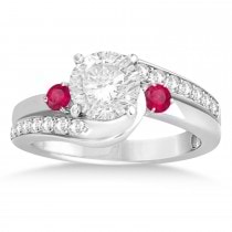 Ruby & Diamond Swirl Engagement Ring & Band Bridal Set 18k White Gold 0.58ct