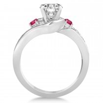 Ruby & Diamond Swirl Engagement Ring & Band Bridal Set 18k White Gold 0.58ct