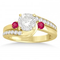 Ruby & Diamond Swirl Engagement Ring & Band Bridal Set 18k Yellow Gold 0.58ct