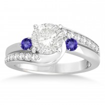 Tanzanite & Diamond Swirl Engagement Ring & Band Bridal Set 14k White Gold 0.58ct