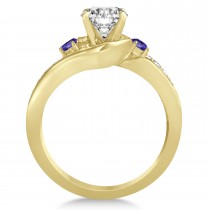 Tanzanite & Diamond Swirl Engagement Ring & Band Bridal Set 18k Yellow Gold 0.58ct