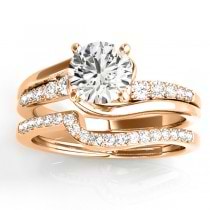 Diamond Swirl Engagement Ring & Band Bridal Set 14k Rose Gold 0.5oct