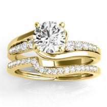 Diamond Swirl Engagement Ring & Band Bridal Set 14k Yellow Gold 0.50ct