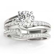 Lab Grown Diamond Swirl Engagement Ring & Band Bridal Set Palladium 0.50ct