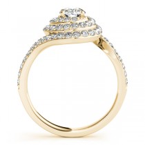 Swirl Double Diamond Halo Engagement Ring Setting 14k Yellow Gold 0.88ct