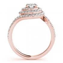 Swirl Double Diamond Halo Engagement Ring Setting 18k Rose Gold 0.88ct
