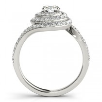 Swirl Double Diamond Halo Engagement Ring Setting 18k White Gold 0.88ct