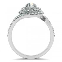 Diamond Double Halo Engagement Ring & Wedding Band 14k W. Gold 1.13ct
