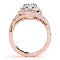 Infinity Diamond Halo Ring & Curved Band Bridal Set 14k R. Gold (1.83ct)