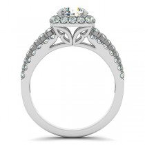 Pave Set Halo Diamond Engagement Ring w/ accents 14k White Gold 1.63ct