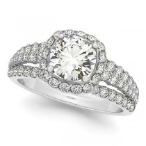 Diamond Halo Engagement Ring & Band Bridal Set 14k. White Gold 1.83ct