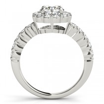 Floral Halo Round Diamond Engagement Ring 18k White Gold (1.61ct)
