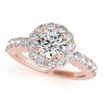 Floral Halo Round Diamond Engagement Ring 14k Rose Gold (1.61ct)