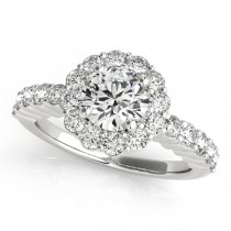 Floral Halo Round Diamond Engagement Ring 14k White Gold (1.61ct)