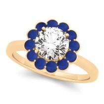 Diamond & Blue Sapphire Halo Engagement Ring 18k Yellow Gold (1.33ct)