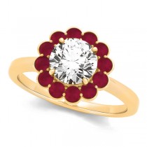 Diamond & Ruby Halo Engagement Ring 18k Yellow Gold (1.33ct)