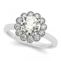 Diamond Floral Halo Engagement Ring Bridal Set 18k White Gold (1.33ct)