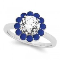 Diamond & Blue Sapphire Halo Bridal Set 14k White Gold (1.33ct)