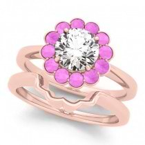 Diamond & Pink Sapphire Halo Bridal Set 14k Rose Gold (1.33ct)