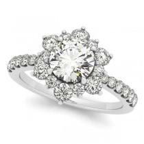 Diamond Semi Eternity Flower Engagement Ring 14k White Gold 1.75ct