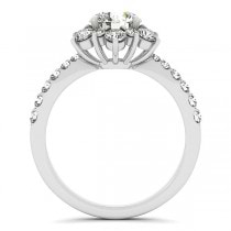 Diamond Semi Eternity Flower Engagement Ring 14k White Gold 1.75ct