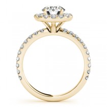 French Pave Halo Lab Grown Diamond Engagement Ring Setting 18k Yellow Gold 0.75ct
