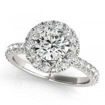 French Pave Halo Diamond Bridal Ring Set 14k White Gold (1.45ct)