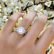 French Pave Halo Diamond Bridal Ring Set Palladium (1.20ct)