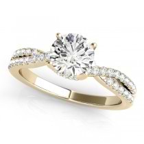 Round Cut Diamond Engagement Ring, Twisted Band 18k Rose Gold 1.20ct