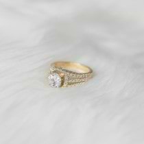 Wide Triple Band Diamond Engagement Ring 14k Yellow Gold (2.13ct)