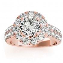 Double Row Diamond Halo Engagement Ring 14K Rose Gold (0.89ct)