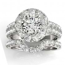 Diamond Accented Halo Bridal Set Setting 14K White Gold (1.31ct)