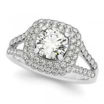 Diamond Split Shank Square Halo Bridal Set in 14k White Gold (2.17ct)