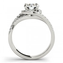 Twisted Three Row Halo Engagement Ring 14k White Gold 1.00ct