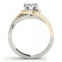 Twisted Three Row Halo Engagement Ring 18k Two Tone Yellow Gold 1.00ct