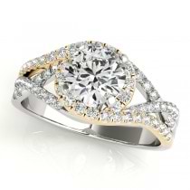 Twisted Halo Engagement Ring Bridal Set 14k Two Tone Y. Gold (1.12ct)