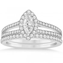 Marquise Diamond Split Shank Bridal Set Prong 14k White Gold (1.23ct)