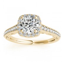 Diamond Square Halo Carved Engagement Ring 18k Yellow Gold (0.35ct)