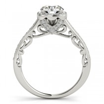 Diamond Square Halo Carved Engagement Ring Platinum (0.35ct)