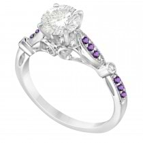 Marquise & Dot Amethyst Vintage Engagement Ring 14k White Gold 0.13ct