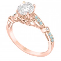 Marquise & Dot Aquamarine Vintage Engagement Ring 14k Rose Gold 0.13ct