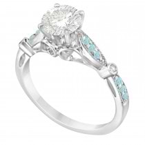 Marquise & Dot Aquamarine Vintage Engagement Ring 14k White Gold 0.13ct