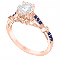 Marquise & Dot Blue Sapphire Vintage Engagement Ring 14k Rose Gold 0.13ct