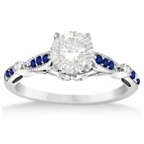 Marquise & Dot Blue Sapphire Vintage Engagement Ring 14k White Gold 0.13ct