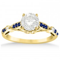 Marquise & Dot Blue Sapphire Vintage Engagement Ring 14k Yellow Gold 0.13ct
