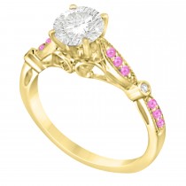 Marquise & Dot Pink Sapphire Vintage Engagement Ring 14k Yellow Gold 0.13ct