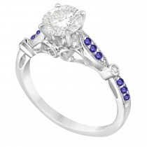 Marquise & Dot Tanzanite Vintage Engagement Ring 14k White Gold 0.13ct