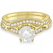 Marquise & Dot Diamond Vintage Bridal Set in 14k Yellow Gold (0.29ct)